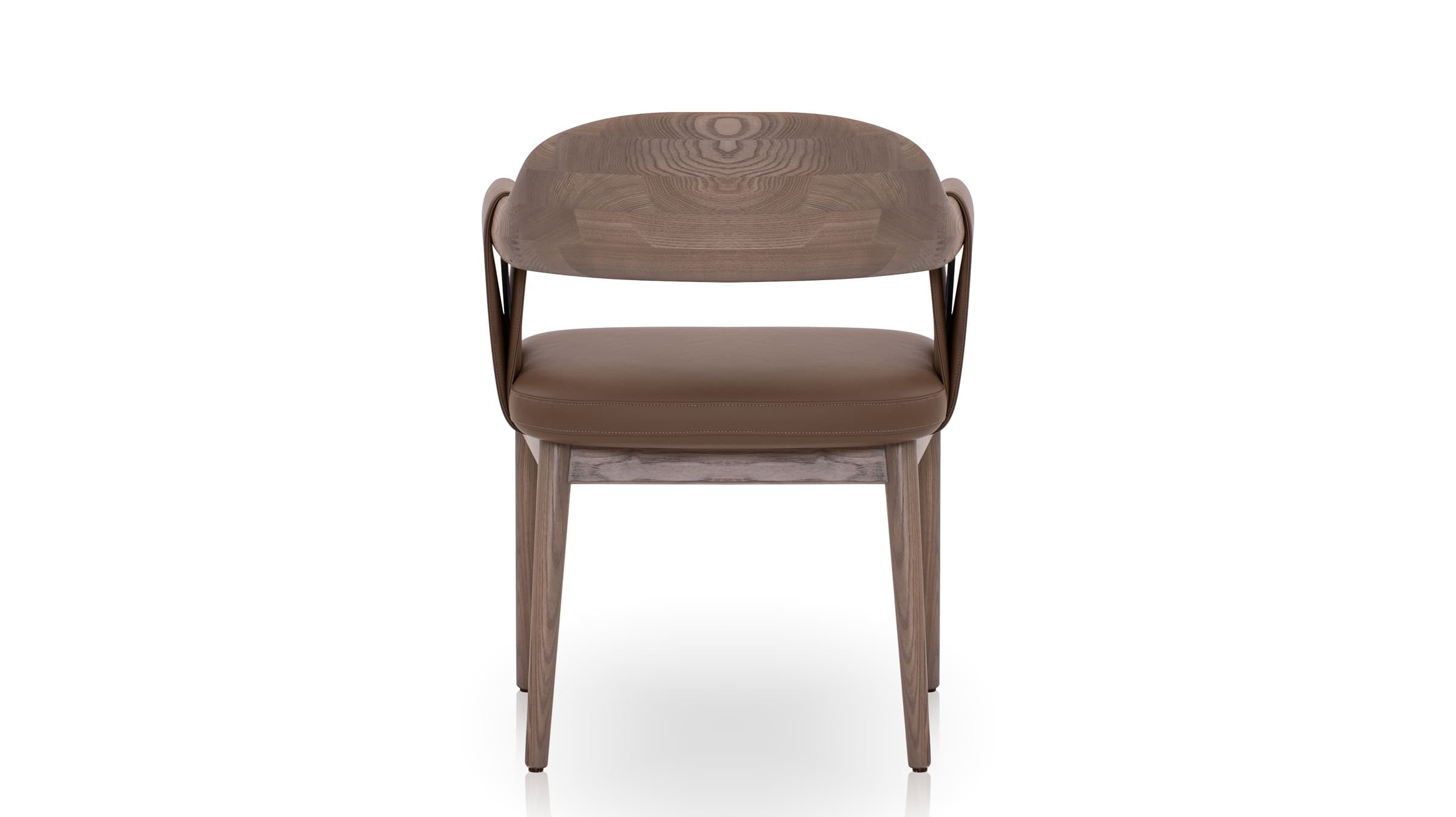 2-ACH-23028 front view of the brown leather and wood dining armchair