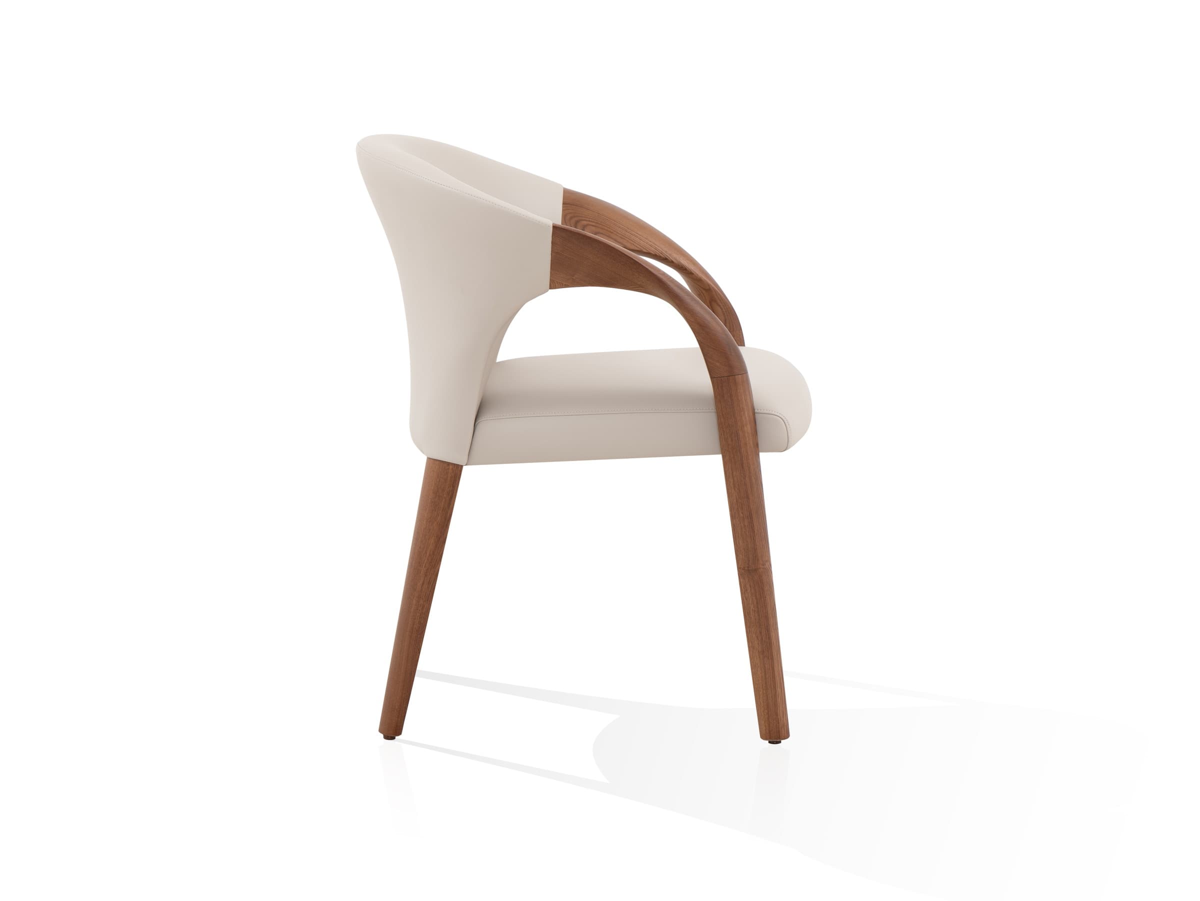 6-ACH-19075 rear view showing the curved walnut arm of the dining armchair