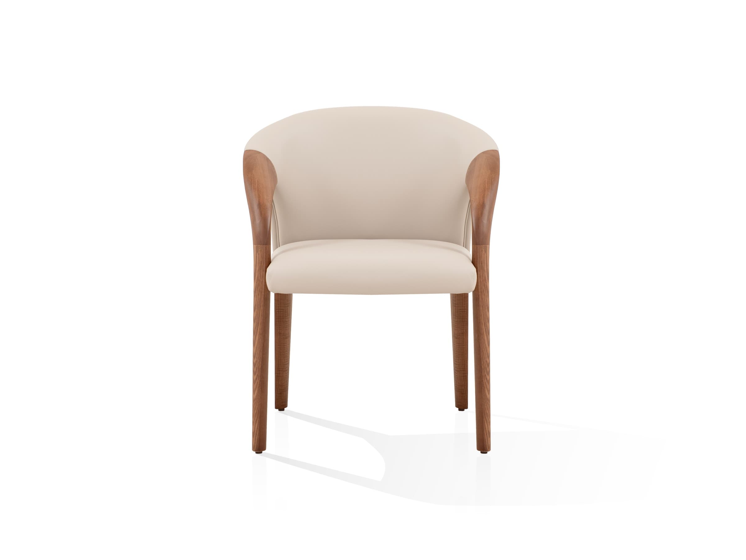 6-ACH-19075 dining armchair in cream upholstery with a curved walnut arm frame