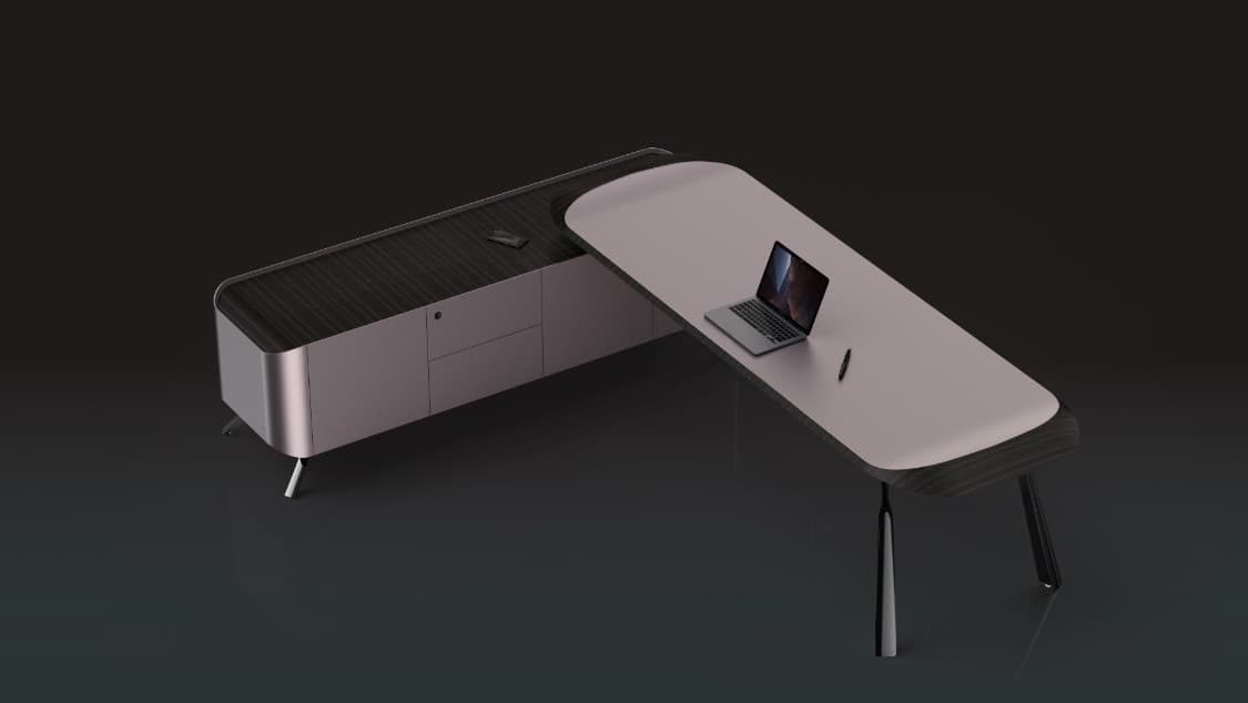 A-T03 executive desk seen from above, showing the L-shaped return