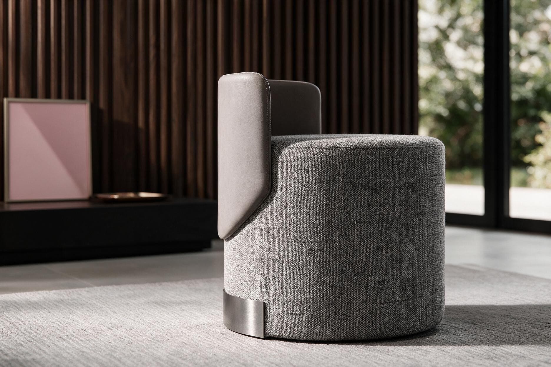 B2519B tub chair in grey with a metal plinth base