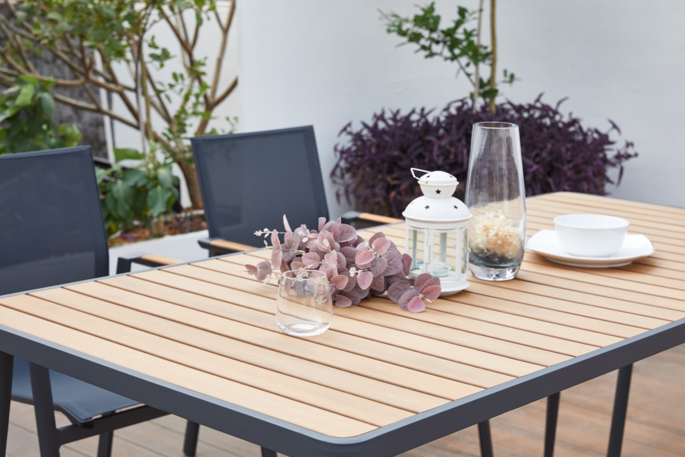 BH-S3001 square outdoor dining table with a teak slatted top — view 5
