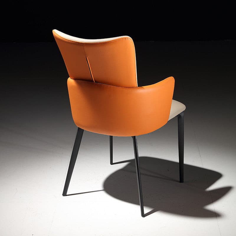 BRFOY-659 rear view of the dining armchair showing the orange leather back