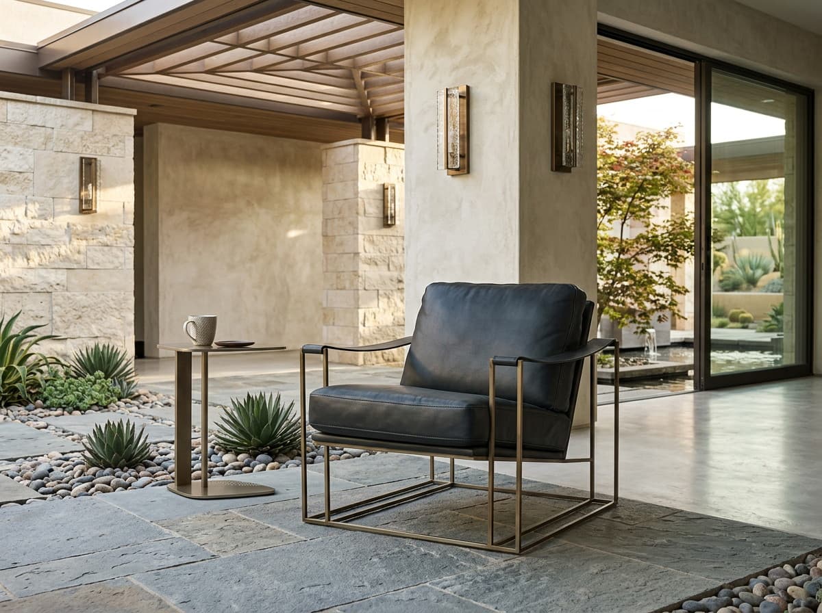 C0306-1D armchair in black leather with a brass frame