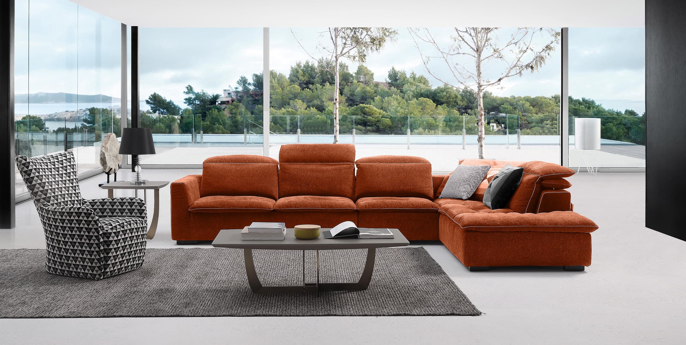 EVA corner sofa in dark grey with adjustable headrests — view 8