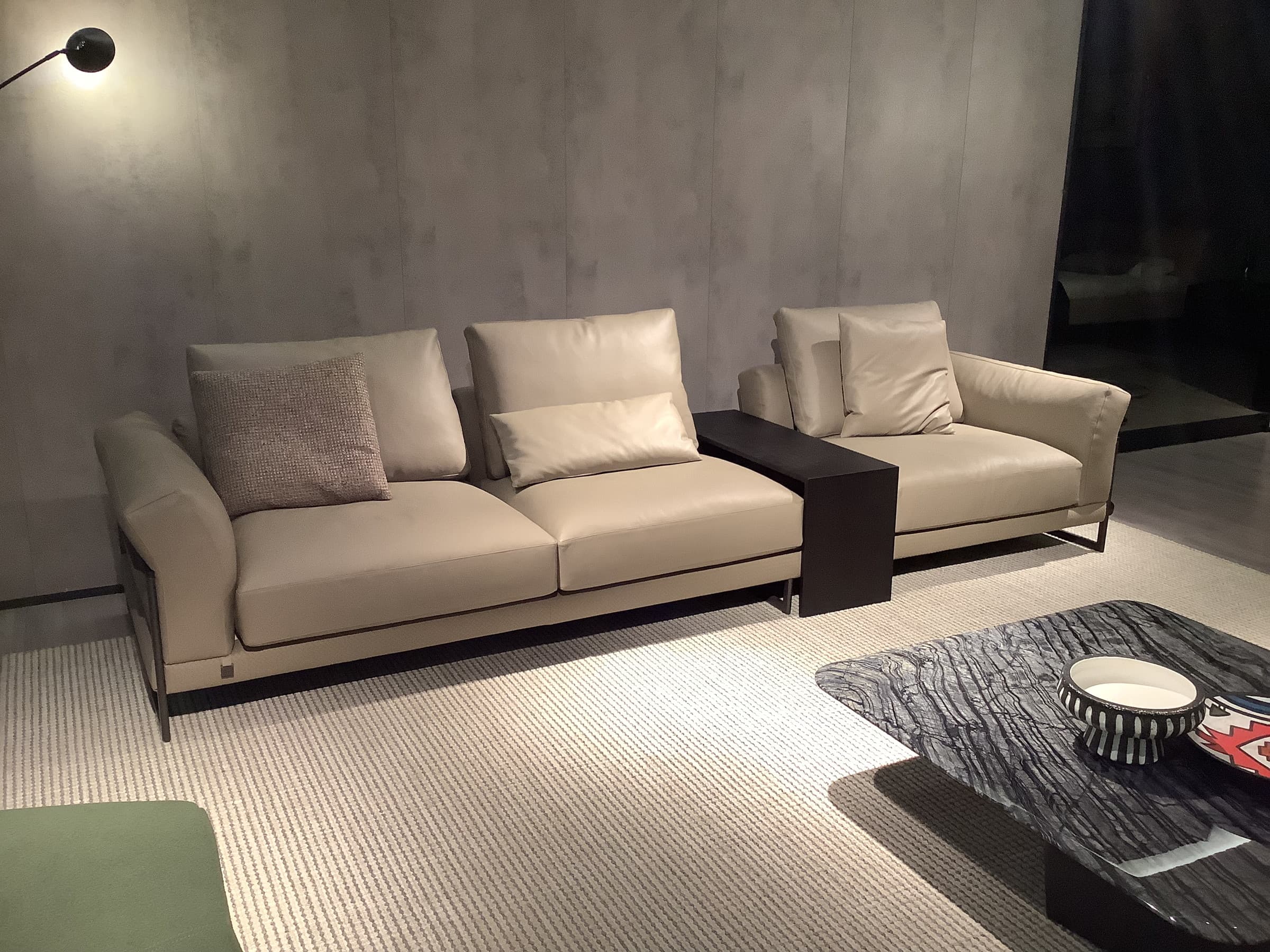 F9700 living room set with a cream two-seat sofa and side table