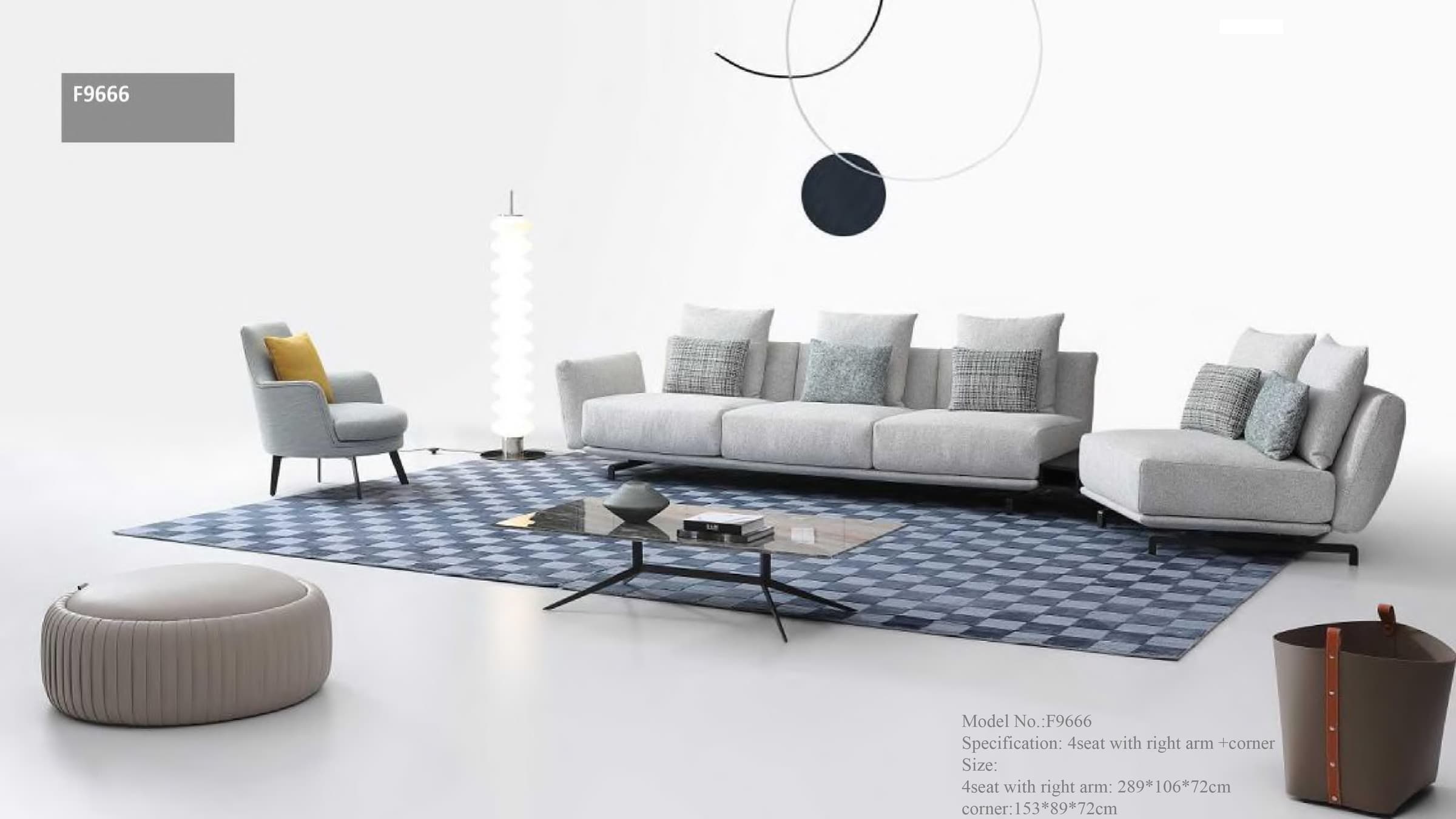 F9666 Sofa with Curved Ottoman End