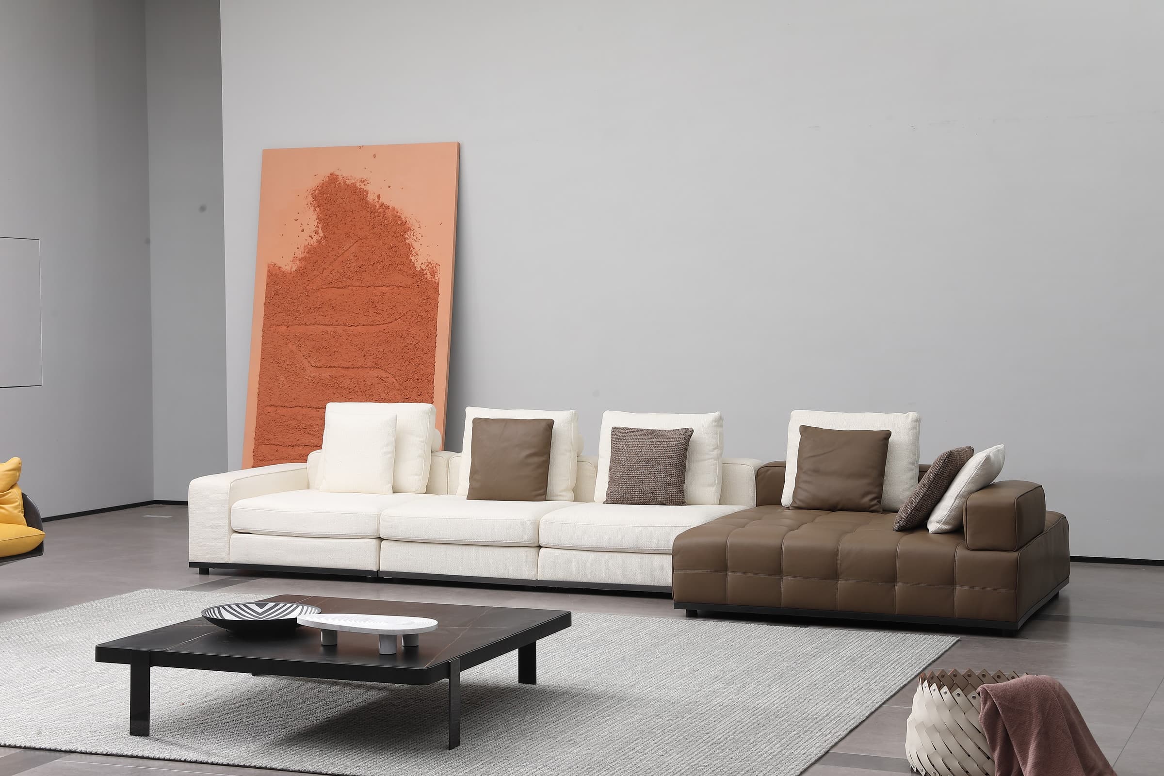 F9696 Sofa with Tufted Leather Chaise